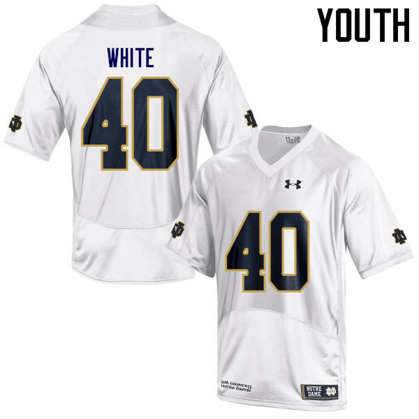 Youth NCAA Notre Dame Fighting Irish #40 Drew White Stitched College Under Armour Authentic White Football Jersey EK10G65NT